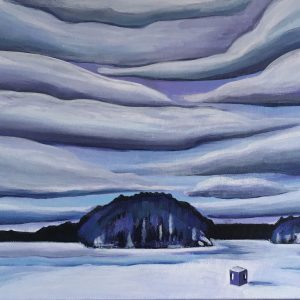 Ice Hut on Mary Lake Under Heavy Winter Cloud Original Acrylic painting